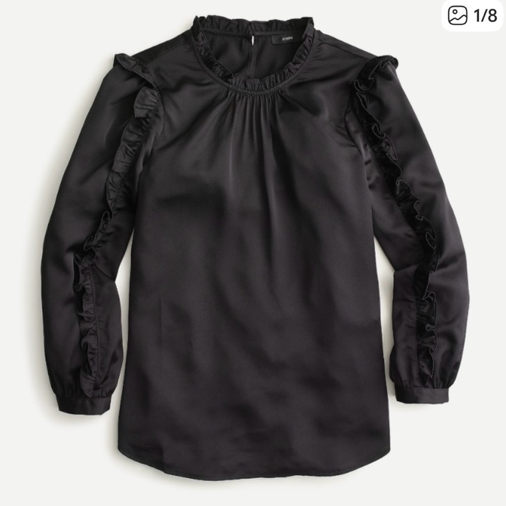 J. Crew Black Ruffle Sleeve Blouse